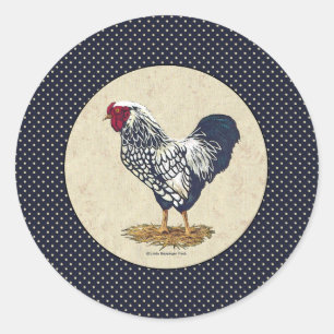 Silver Laced Wyandotte Rooster Denim Classic Round Sticker