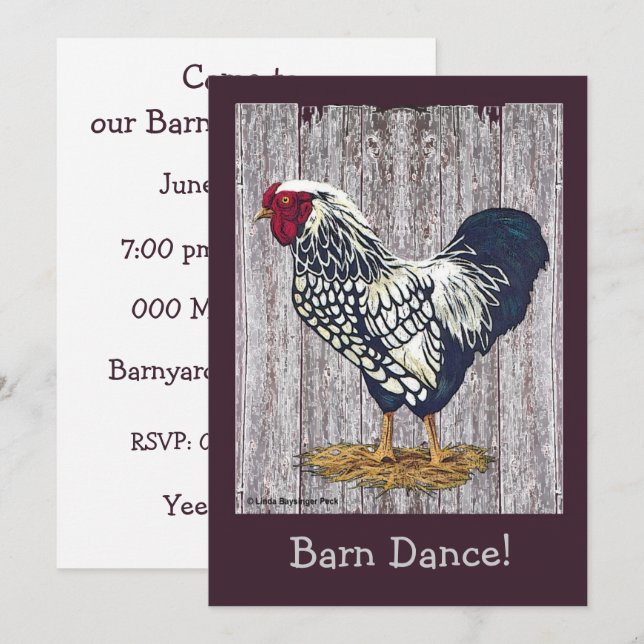 Silver Laced Wyandotte Rooster Invitation (Front/Back)