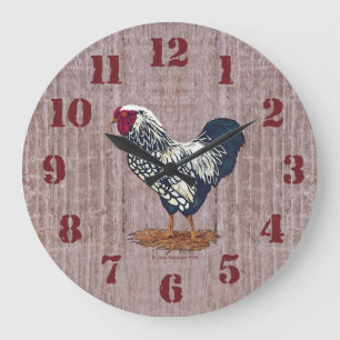 Silver Laced Wyandotte Roosters Barn Boards Large Clock