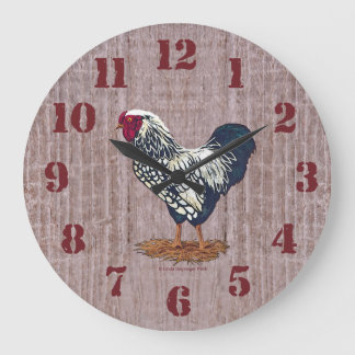 Silver Laced Wyandotte Roosters Barn Boards Large Clock