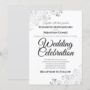 Silver Lacy Floral Filigree Simple Elegant Wedding Invitation