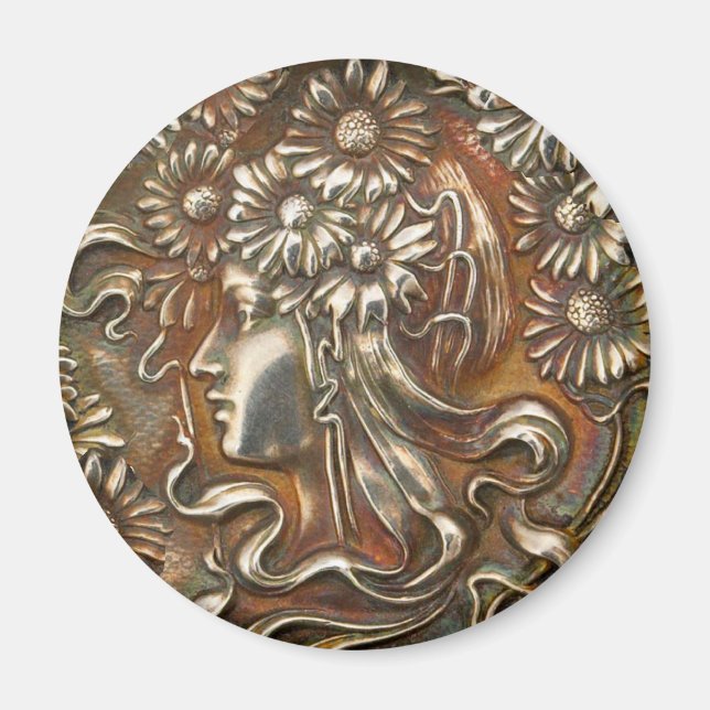 Silver Lady Art Nouveau Vintage Costume Jewellery Magnet (Front)