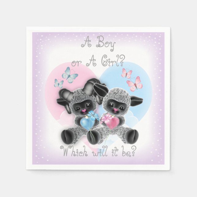 Silver Lamb Baby Gender Reveal Paper Party Napkins (Front)