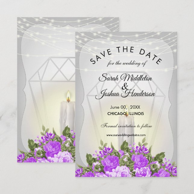 Silver Lantern and Purple Floral Invitation (Front/Back)