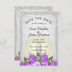 Silver Lantern and Purple Floral Invitation