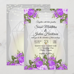 Silver Lantern and Purple Floral Wedding Invitation