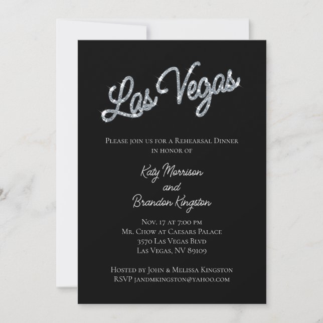 Silver Las Vegas Sparkles Rehearsal Dinner Invitation (Front)