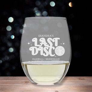Silver Last Disco Retro Personalised Bachelorette Stemless Wine Glass