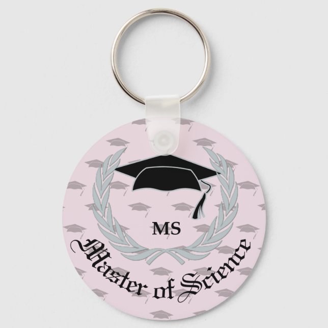 Silver Laurel Wreath Master Science Graduation Key Ring (Front)