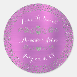 Silver Lavanda Glitter Save the Date Love Is Sweet Classic Round Sticker