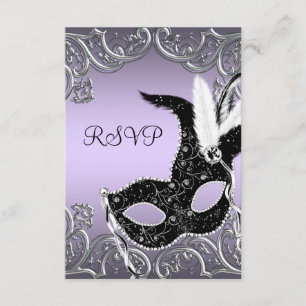 Silver Lavender and Black Masquerade Party RSVP Card