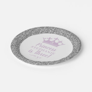 Silver Lavender Crown Tiara Girl'Princess Birthday Paper Plate