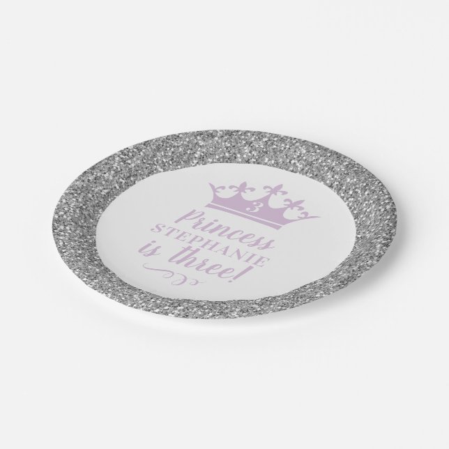 Silver Lavender Crown Tiara Girl'Princess Birthday Paper Plate (Angled)