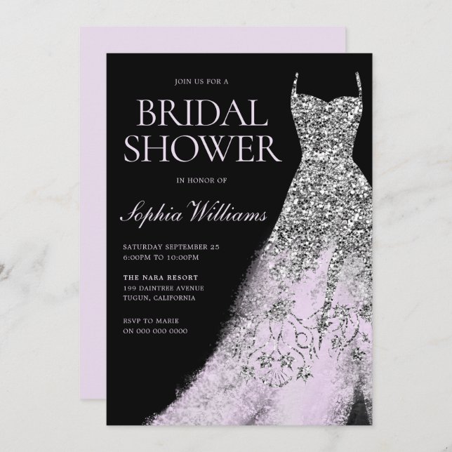 Silver & Lavender Dress Bridal Shower  Invitation (Front/Back)