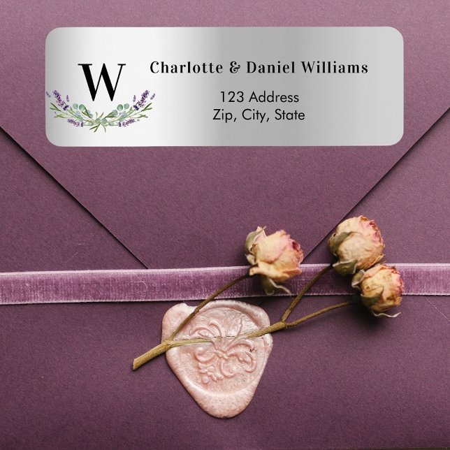 Silver lavender flowers monogram return address (Creator Uploaded)