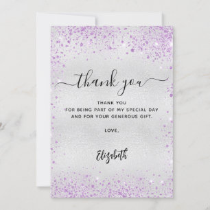 Silver lavender glitter thank you card