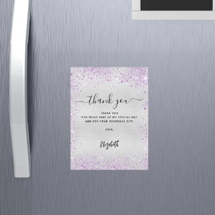 Silver lavender glitter thank you card