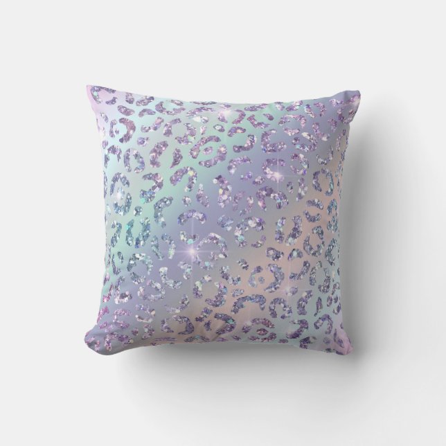 *~* Silver Lavender Leopard Glitter Animal Print Cushion (Front)