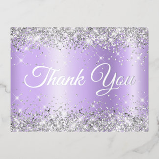 Silver Lavender Ombre 21st Birthday Thank You Foil Invitation Postcard