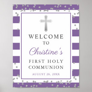 Silver Lavender Purple First Communion Welcome Poster
