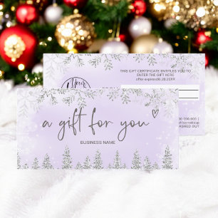 Silver lavender snow pine logo gift certificate