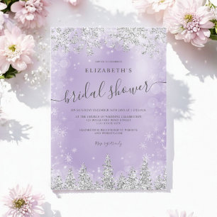 Silver lavender snow pine winter bridal shower invitation