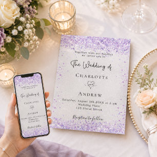 Silver lavender violet elegant wedding invitation