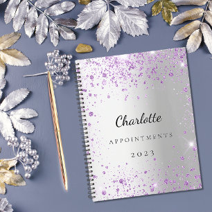 Silver lavender violet glitter name 2026 planner