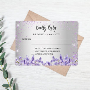 Silver lavender watercolor wedding response RSVP Card