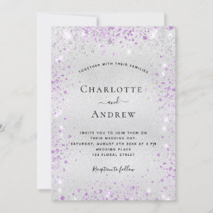 Silver lavender wedding invitation