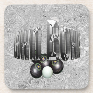 Silver Lawn Bowls Logo With Bowls, Coaster