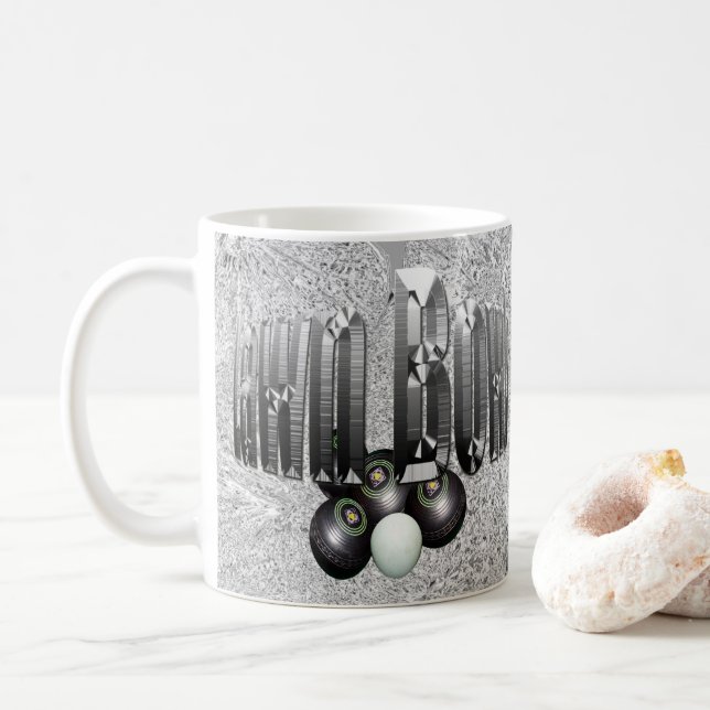 Silver Lawn Bowls Logo With Bowls, Coffee Mug (With Donut)