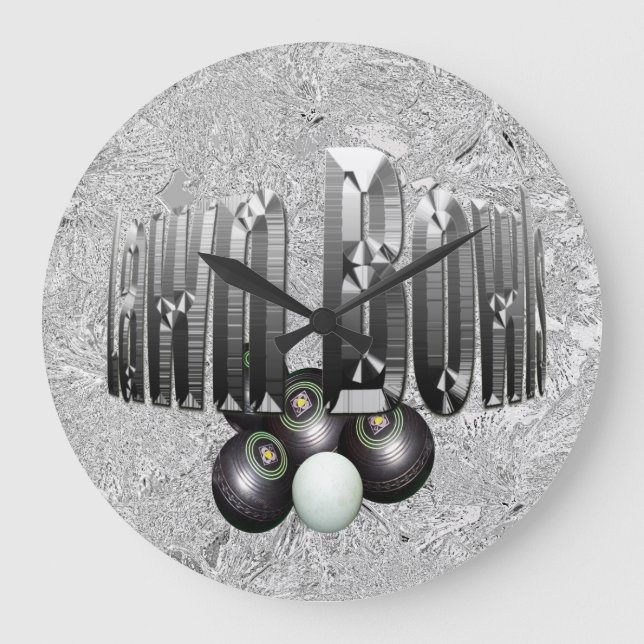 Silver Lawn Bowls Logo With Bowls, Large Clock (Front)