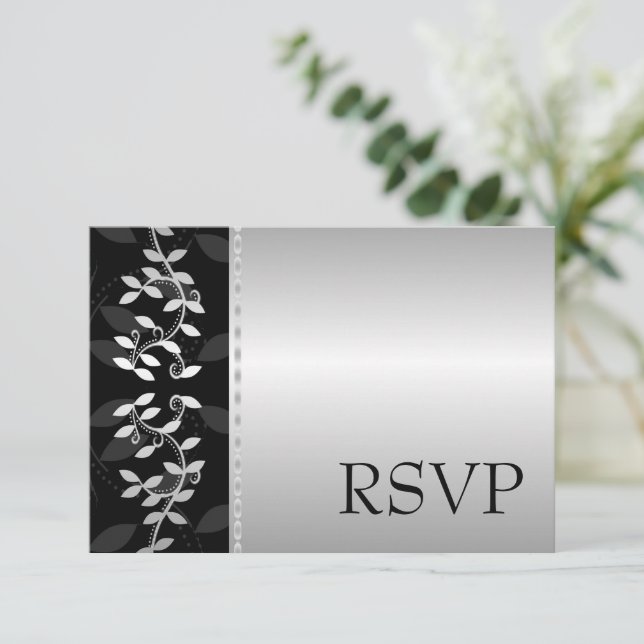 Silver Leaf Border RSVP Card (Standing Front)