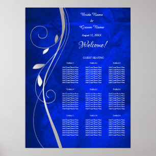 Silver Leaf Bright Blue Wedding Seating Chart