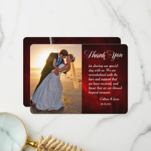 Silver Leaf Deep Red Photo Wedding Thank You Card