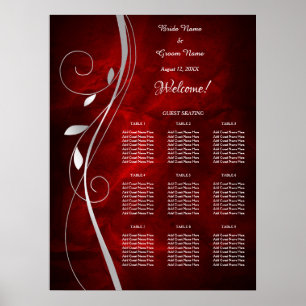 Silver Leaf Deep Red Wedding Seating Chart