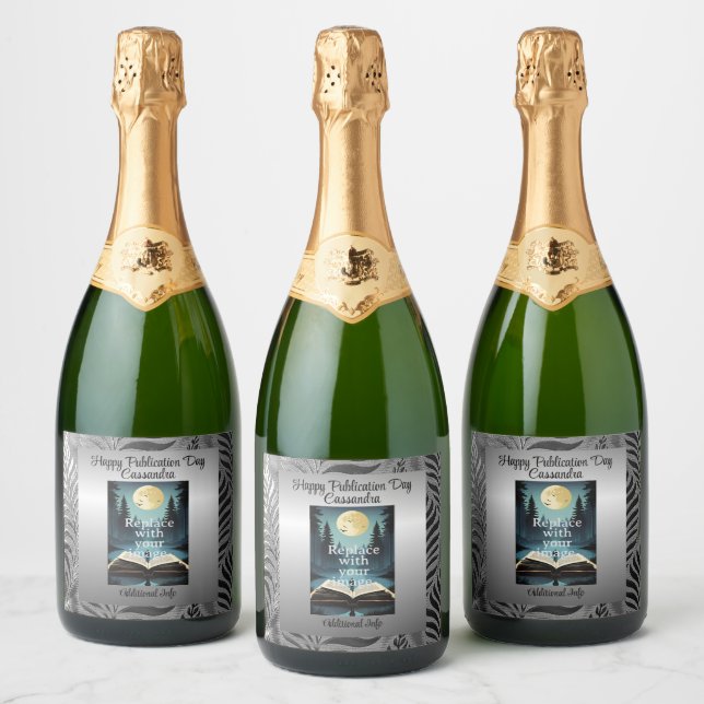 Silver Leaf Motif Sparkling Wine Label (Bottles)