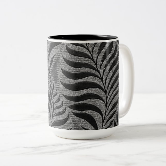 Silver Leaf Motif Two-Tone Coffee Mug (Front Right)