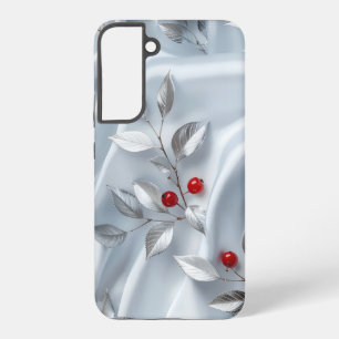 Silver Leaf Red Berry Silk Samsung Galaxy Case