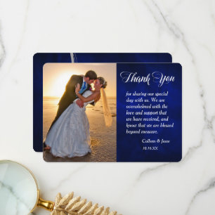 Silver Leaf Swirl Blue Photo Wedding Thank You Card