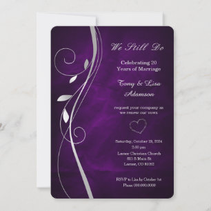 Silver Leaf Swirl Deep Purple Vow Renewal Invitation