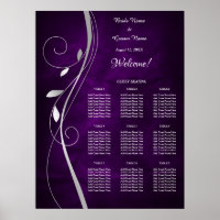 Silver Leaf Swirl Purple Wedding Seating Chart