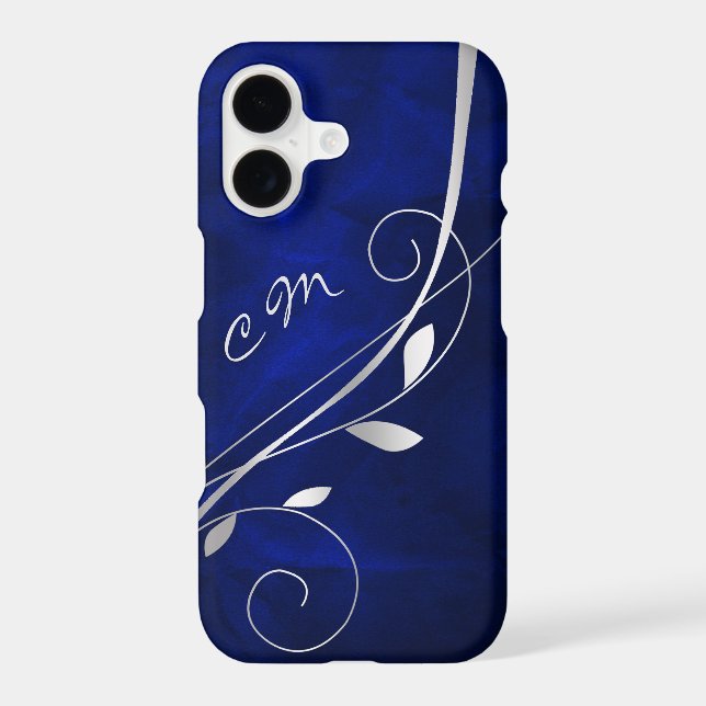 Silver Leaf Swirl Royal Blue Monogram (Back)