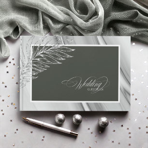 Silver Leaf Wedding Sage Green ID876 Guest Book