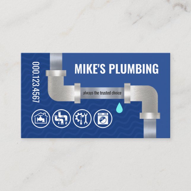 Silver Leaking Water Pipe Plumbing Business Card (Front)