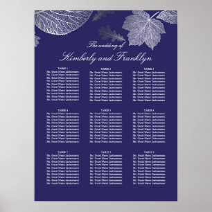 Silver Leaves Fall Navy Wedding Seating Chart
