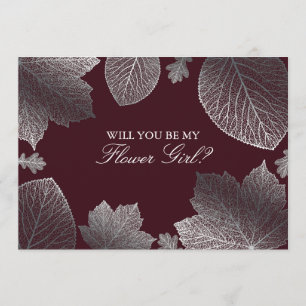 Silver Leaves Fall Wedding Flower Girl Invitation