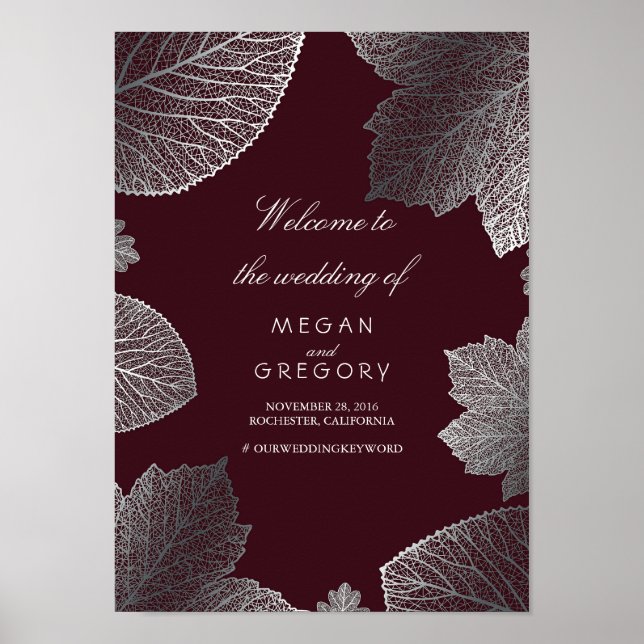 Silver Leaves Fall Wedding Welcome Sign Poster (Front)