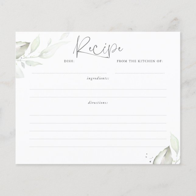 Silver Leaves Greenery Bridal Shower Recipe Card (Front)